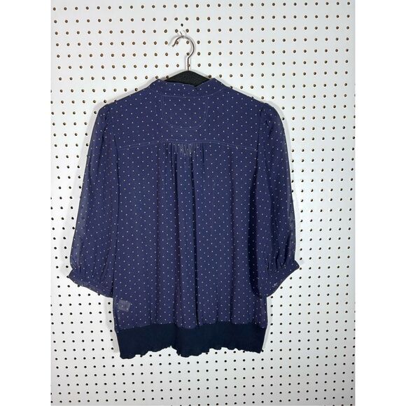 Converse x John Varvatos Silk polka dot printed ruffle front blouse size M - Picture 2 of 5